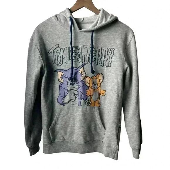 Tom and Jerry Gray Graphics Hoodie Sweatshirt | Size Small - Picture 1 of 9